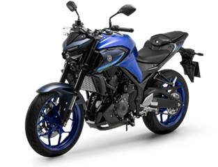 Yamaha MT-03 azul em fundo branco